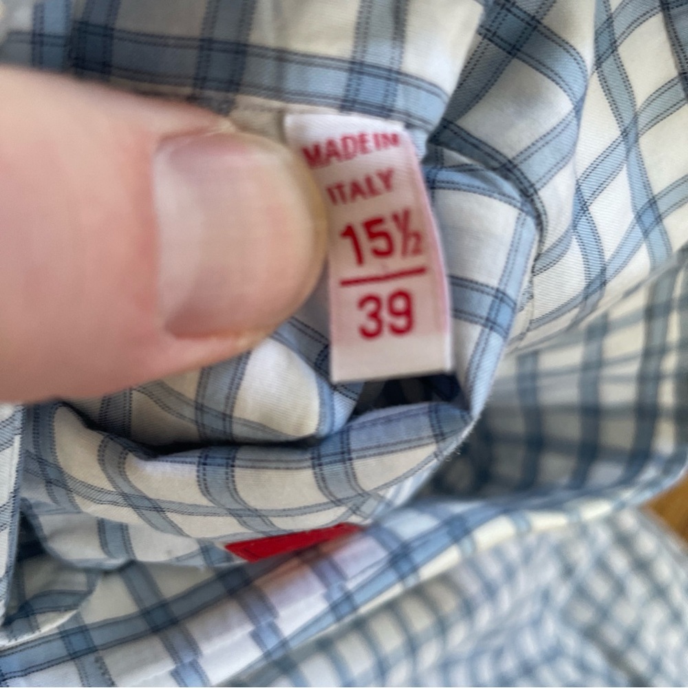 Isaia Blue and White Checkered Dress Shirt - Picture 4 of 5